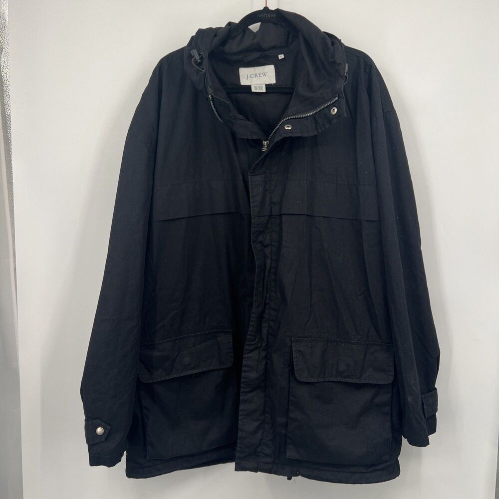 J. Crew Mens Anorak Black Jacket Size XL 100% Cotton